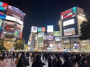 Busy city crossing at night