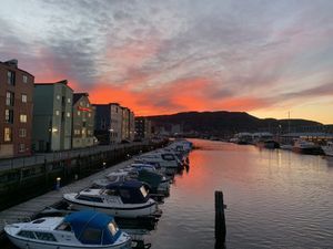 Orange sunset over Norway Harbor
