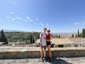 Us wearing cool, summer clothes in the heat of Spain